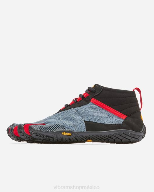 caminata en v mujer Vibram 0HT61 calzado denim claro/rojo